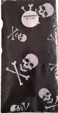 BLACK SKULL CROSS BONES BANDANA SCARF HANDKERCHIEF 22  X 22  NEW FREE SHIPPING 