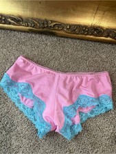 New Vintage Rene Rofe Y2K 90's Satin Lace Briefs Size Small Pink Blue