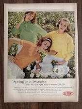 Vintage 1958 Dupont Spring Is A Sweater Print Ad 3 Women Dasiy Field Americana