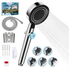 RV Shower Head with Hose, 5 1 Mode High Pressure Replacement Silver