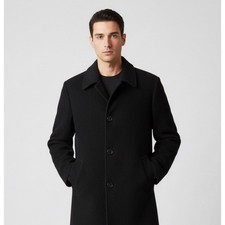 Bellini Men's 42R Black Wool Cashmere Overcoat Italian Fabric Quilted Lining