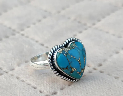 Handmade Blue Copper Turquoise 925 Sterling Silver Statement Jewelry