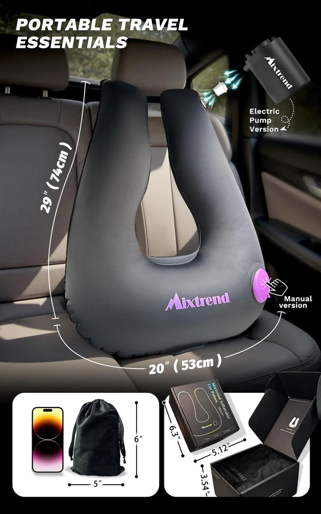 Inflatable Travel Neck Pillow for Kids and Adults – Comfortable Car Sleep Support  