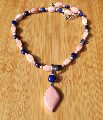 Jay King DTR 925 Sterling Silver Pink Opal Lapis Lazuli Pendant Beaded Necklace