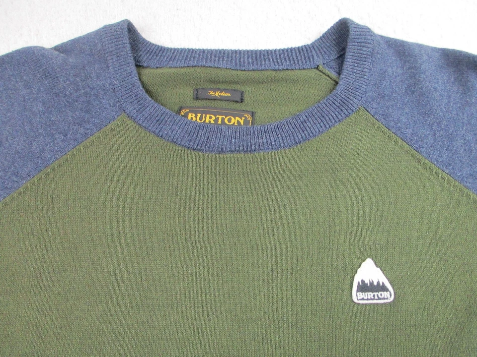 Suéter Burton Para Hombres Mediano Verde Azul Mezcla de Lana Cuello Redondo Tejido Patín Exterior Foto 2 de 4