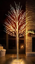 144 LED Lighted Birch Tree, 6 FT Pre-Lit Artificial Christmas Trees for Thanksgi
