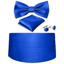 Cummerbund and Bow Tie Set Solid Color Adjustable Formal Men's Black 1 Blue