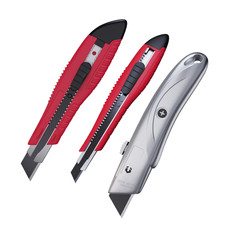 3er Cutter Messer Set | 1&times;Aluminium & 2&times;Kunststoffmesser mit 30 Ersatzklingen