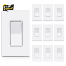 10 Pack Single Pole Decorator Wall Light Switch with Screwless Wallplate, 15A