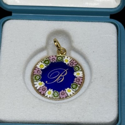 MURANO 925 Italy AMV Antica Murrina Veneziana 1  Millefiori Pendant Initial B