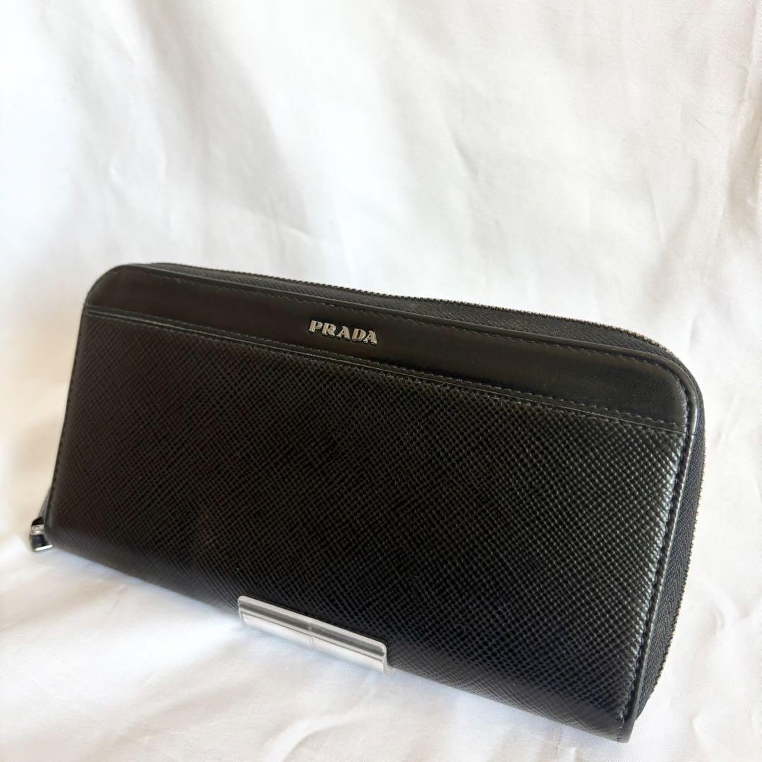 Prada Saffiano Leather Black Long Wallet with Logo