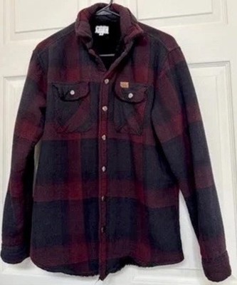 Matix Thread Collective Flannel Shirt Shacket Men s Maroon Plaid Sz M Sherpa