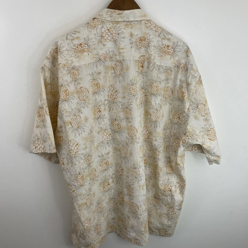 Pierre Cardin Hawaiian Shirt Mens 2XL XXL Beige & Orange Pineapple Short Sleeve - Image 2 of 4