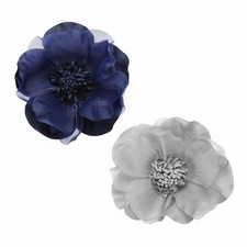 Large Fabric Flower Brooches Pins, 2Pcs Rose Flower Brooch, Grey/Navy Blue
