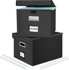 File Organizer Boxes with Lids, Collapsible Linen Hanging Filing  Storage Boxes