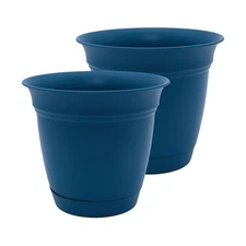 HC Companies Eclipse 20" Peacock Round Planter w/ Saucer, 2-Pack, Indoor/Outdoor