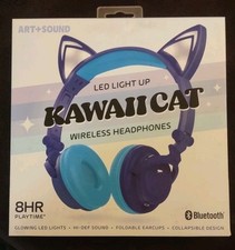 Art Sound Kawaii Cat LED Light Up Wireless Headphones Microphone Bluetooth NEW