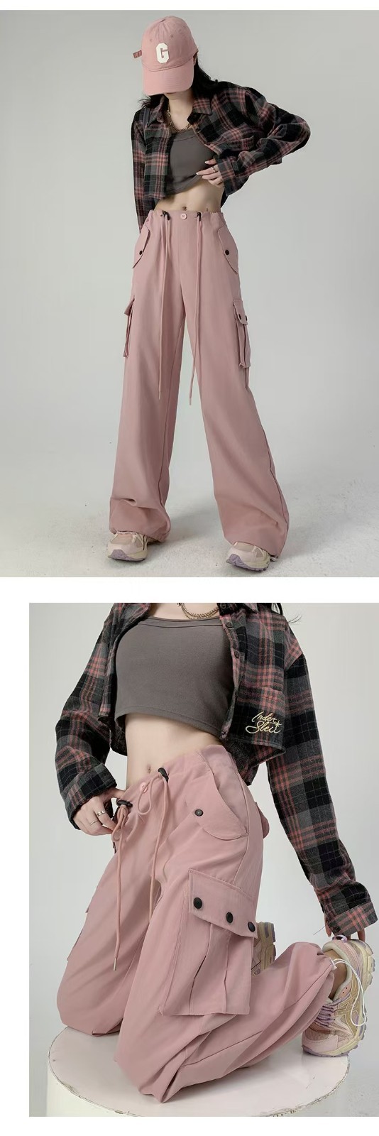 Womens Cargo Parachute Baggy Pants Wrinkle Free Quick Dry Protein Cotton