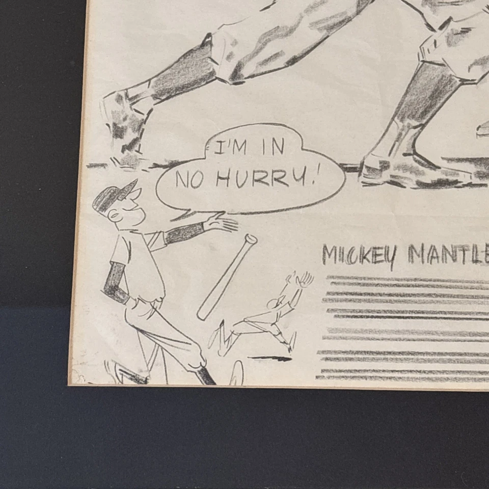 Mickey Mantle New York Yankees Framed Charcoal Art Drawing Switch Hitter 12x14.5 - Image 3 of 4