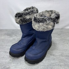 Lands End Winter Snow Boots Big Boys/Girls Size 1M Blue Fur Insulated 78531