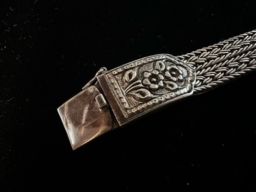 Thailand Bali 925 Sterling Silver Floral Woven Bracelet 7.25” x 25mm 42.71 grams - Picture 3 of 8