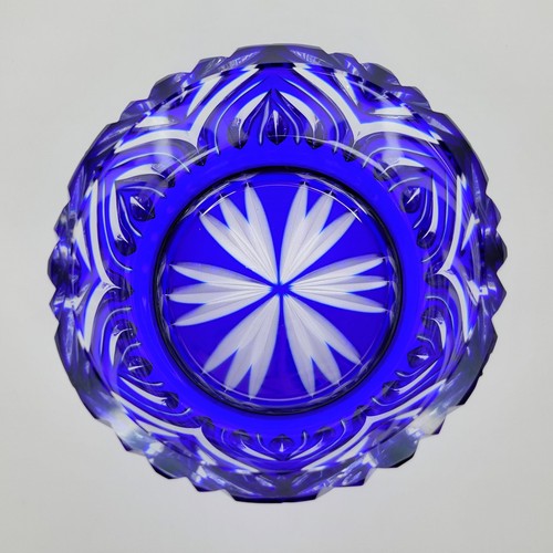 Vintage Czech Bohemian Cobalt Blue Cut To Clear Crystal Bowl - Picture 5 of 7