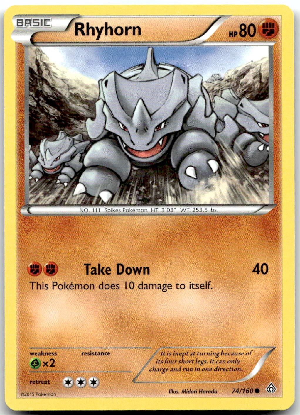 Pokemon Rhyhorn Primal Clash PRC #74/160 Common LP BUY 2, 1 FREE!