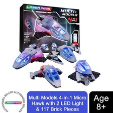 Image of Laser Pegs Multi Models 4-in-1 Micro Hawk with 2 LED Light and 117 Brick Pieces