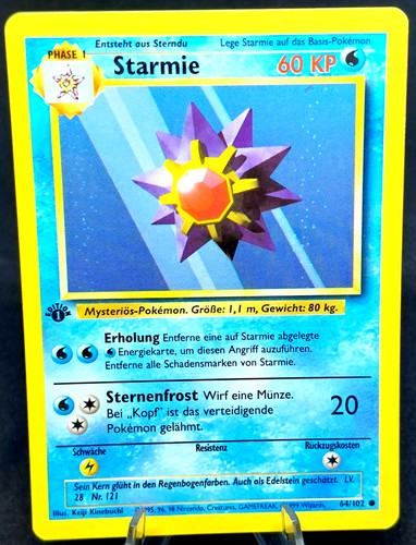 Pokemon Card - 1st Edition Starmie - (64/102) GERMAN Base Set TCG NM