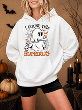 Womens Halloween Hoodie, Ghost Bone Web Print, Long Sleeve, Kangaroo Pocket
