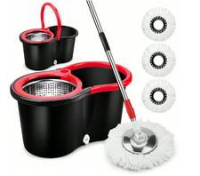 Spin Mop And Bucket With Wringer Set, 360  Mop Bucket System With 3 Microfiber