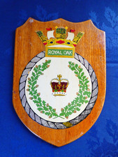 VINTAGE HMS ROYAL OAK SHIP CREST PLAQUE HAND MADE/PAINTED REDUCING COLLECTION