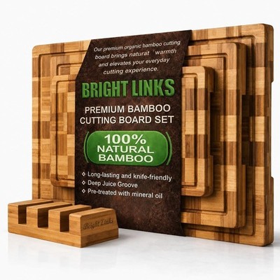 Bamboo Cutting Board Set of 3 with Nonslip Holder Wood Cutting Board End Grain .