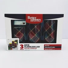 Better Home & Gardens 3 Pack Flameless LED Pillar Candles Plaid Holiday New