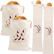 4 Packs Linen Bread Bags for Homemade Bread, Unbleached, Reusable Bread Stora...
