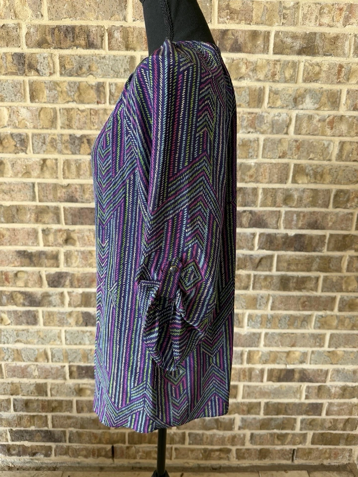 Blusa para mujer Shoshanna azul verdoso rosa estampada manga larga 100 % seda talla 6 Foto 3 de 4