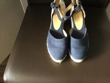 Image of Castaner Carol Cotton Wedge Espadrille Sandal Navy 7