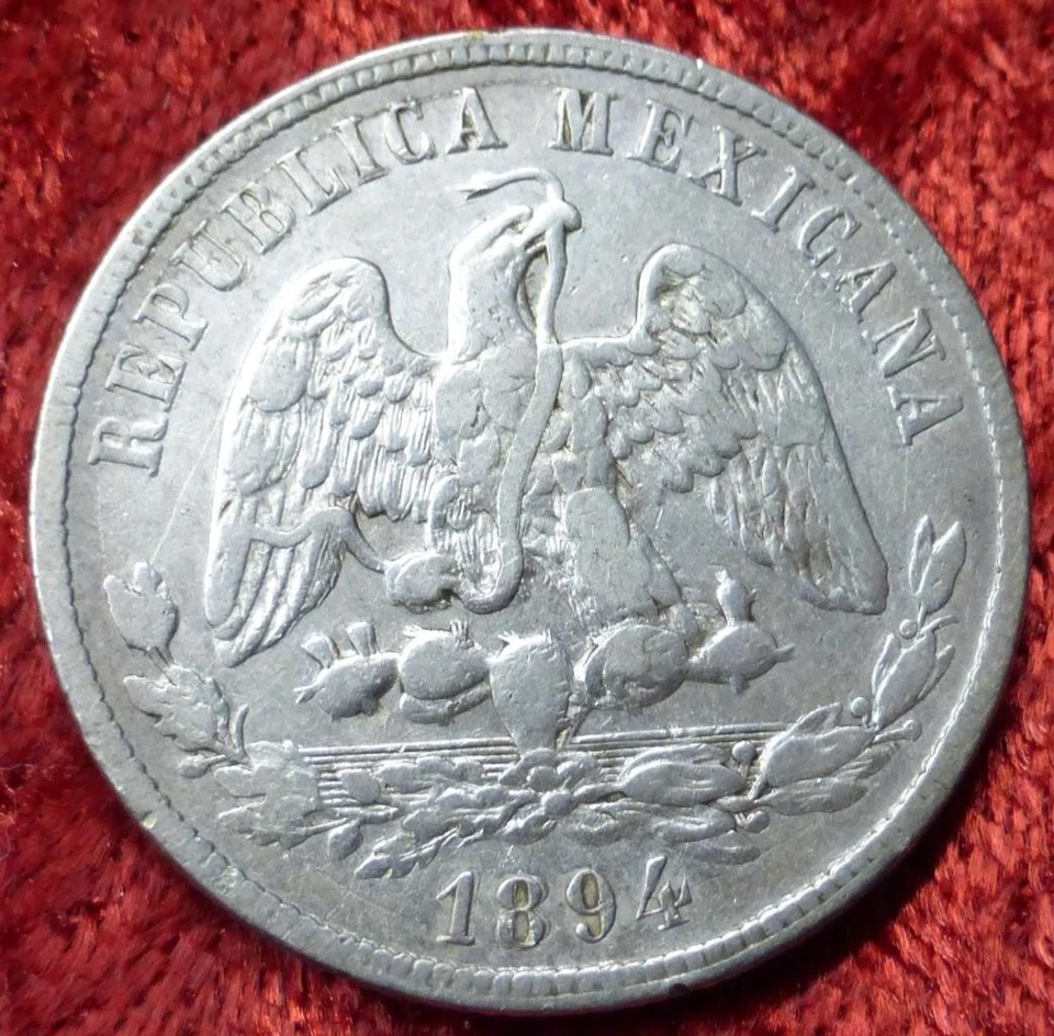 Серебряная монета 50 сентаво 1894 Ho G Мексика, низкий тираж мексиканская монета 50C, XF - Изображение 2 из 4