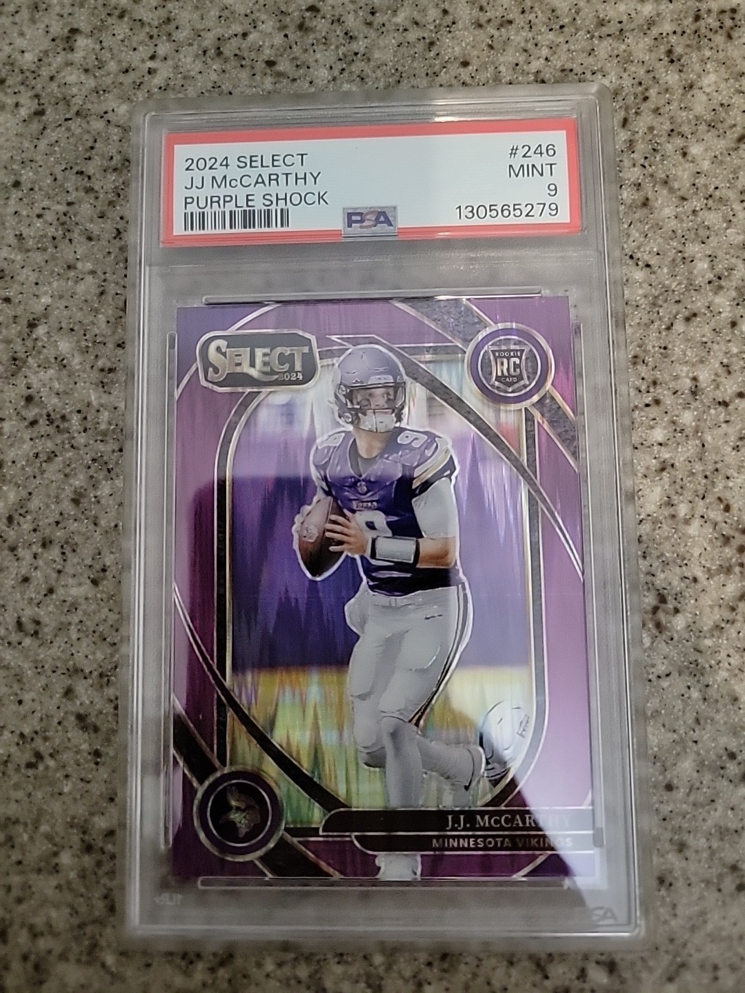2024 Panini Select -J.J. McCarthy #246 Purple Shock Prizm #/360 (RC) PSA 9
