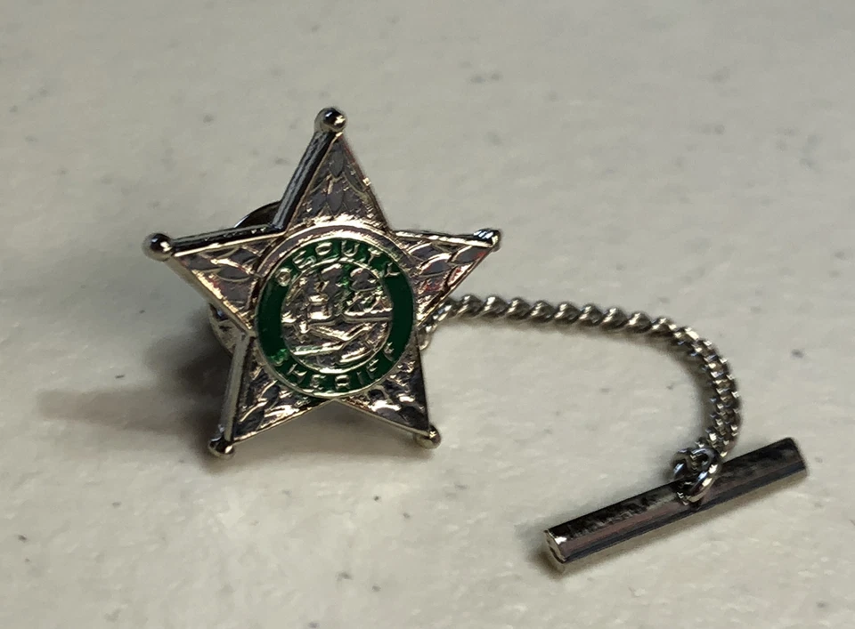 Corbata de joyería Florida Adjunto Sheriff Tac Silver Star Pin esmalte verde Foto 3 de 3