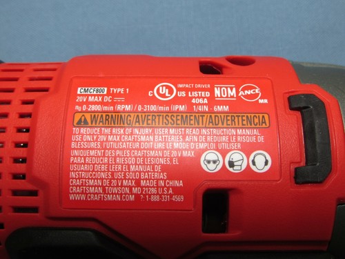 Craftsman CMCF800C1 20V Cordless 1/4 inch Impact Driver Kit Used Once - Picture 4 of 11