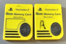 Lot of 2 Playstation 2 PS2 8 MB Memory Card MagicGate Nyko Yellow
