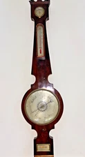 Antique F. Stoppani English Banjo Barometer & Thermometer Wall Weather Station