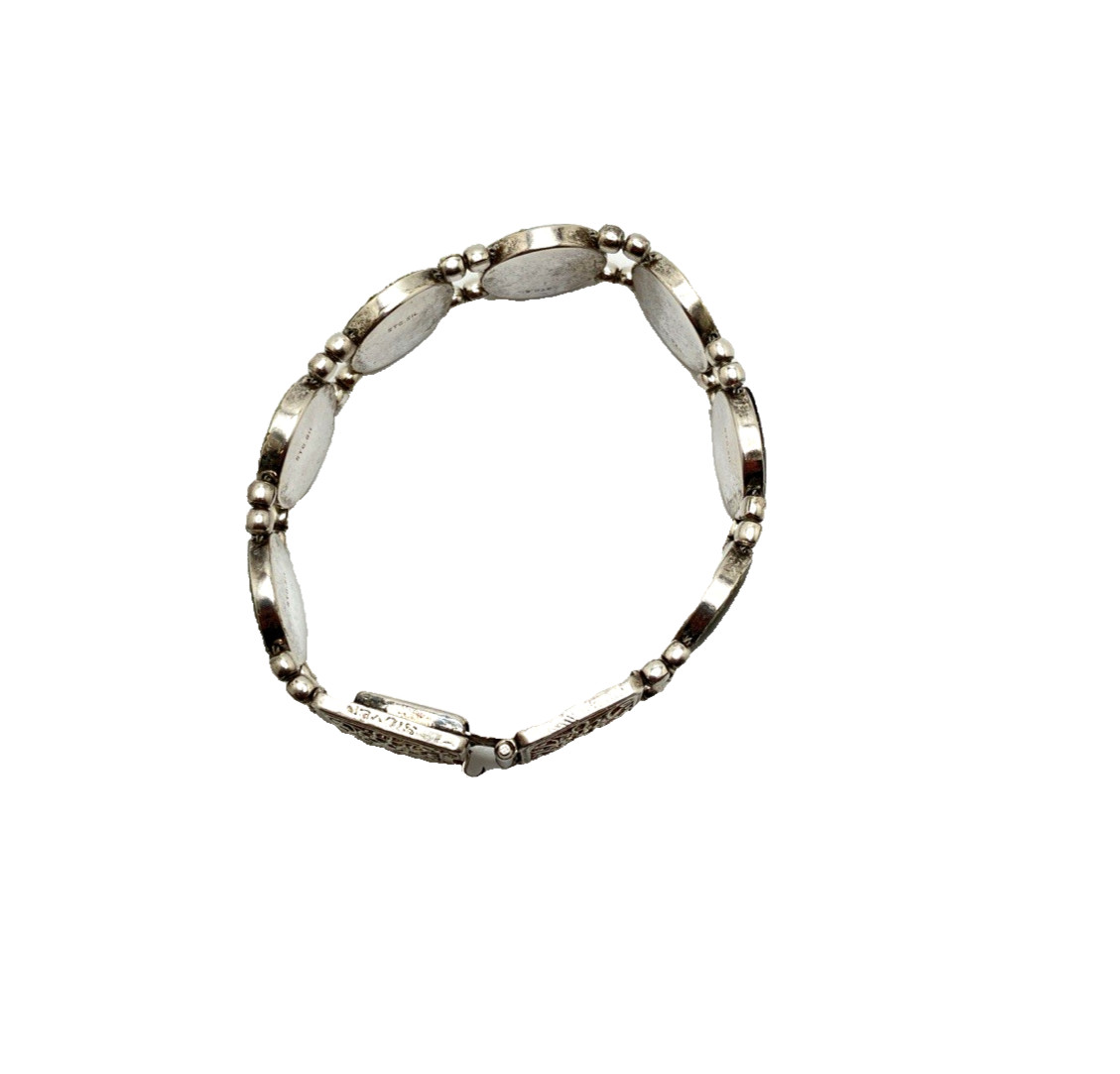 Abalone Shell Panel Link German Silver Bracelet 7… - image 10