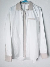 Hubert Gasser Women’s White Button Down Blouse Long Sleeve Metallic Stripe Large