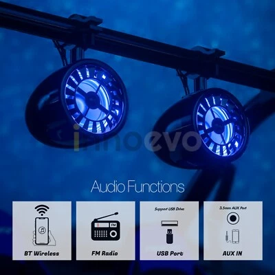 INNOEVO 5" LED Bluetooth Waterproof ATV UTV RZR Stereo 2 Speakers Audio Amp Radio System