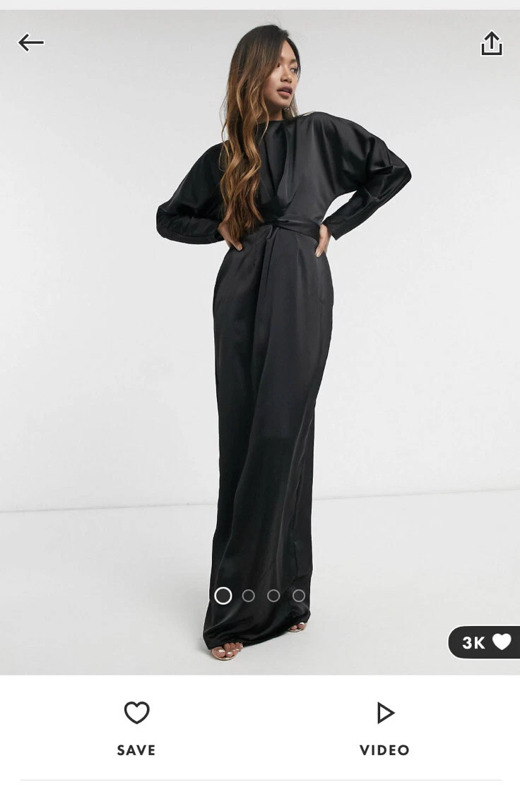 Maxi dress with batwing sleeve and wrap waist store in satin