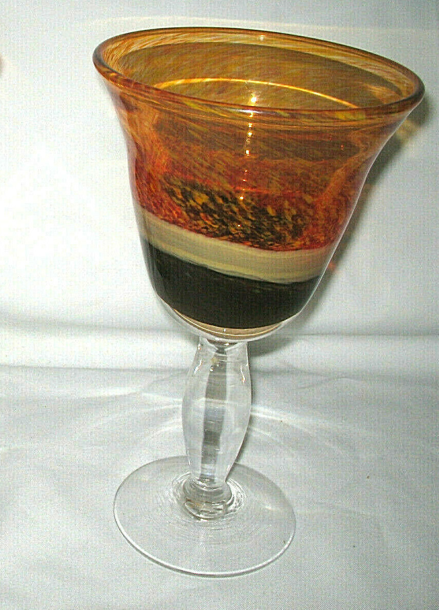 Hand Blown Art Glass Heavy Wine Glass Water Goblet multi-color RARE