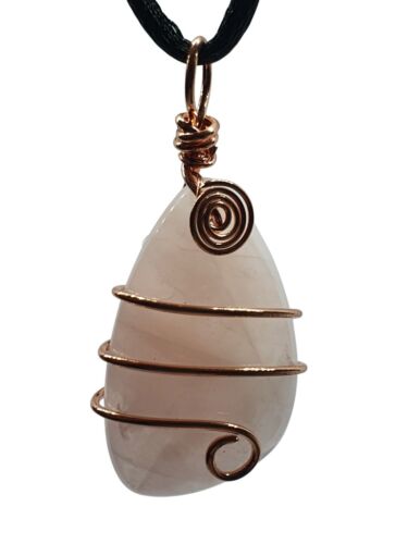 Rose Quartz Necklace Pendant EMF Copper Coil Quartz Wrapped Gemstone Cord Uk - Picture 12 of 23