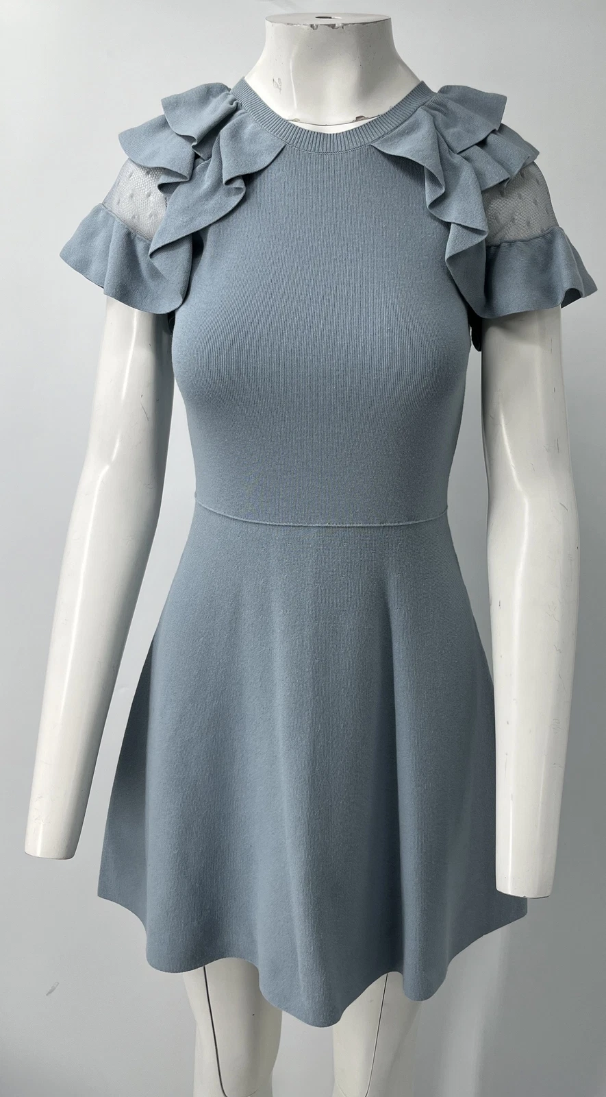 Mini Abito Rosso Valentino Point D'esprit Rifinito A Maglia Stretta Blu taglia S